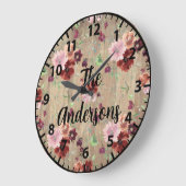 Rustikale Blume Rosa und Lila Rose L Große Wanduhr (Winkel)
