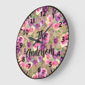 Rustikale Blume Rosa und Lila Rose L Große Wanduhr (Winkel)
