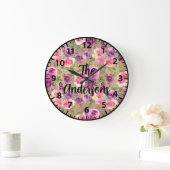 Rustikale Blume Rosa und Lila Rose L Große Wanduhr (Zuhause)