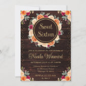 Rustikale Blume Rot und Orange Fall Süße 16 Einladung (Vorderseite)