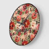 Rustikale Blume Rotes Crem Rosa Rosen Große Wanduhr (Winkel)