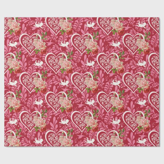 Rustikale Blume Rotes Herz Geschenkpapier (Flach)