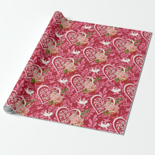 Rustikale Blume Rotes Herz Geschenkpapier