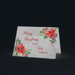 Rustikale Blume Son Frohe Weihnachten Karte<br><div class="desc">Frohe Weihnachten für Söhnenkarte in rustikalem Holzmuster und Aquarellfarben Blume und Blattwerk.</div>