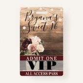 Rustikale Blume & String Lights Sweet 16 VIP Pass Ausweis (Rückseite)