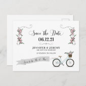 Rustikale Blume und Fahrradhochzeit retten das Dat Postkarte (Vorne/Hinten)