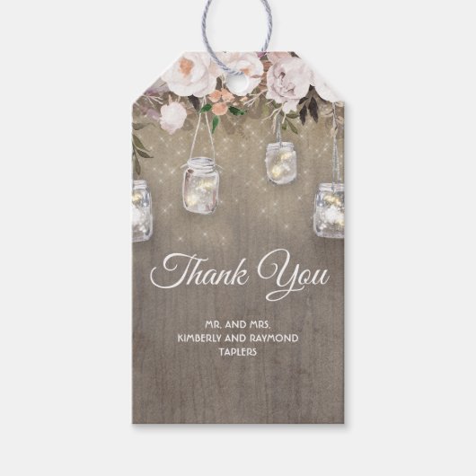 Rustikale Blume und Mason Jar Lights Hochzeit Geschenkanhänger (Vorderseite)