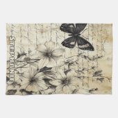 Rustikale Blume und Schmetterlinge - Altpapier (1) Geschirrtuch (Horizontal)
