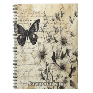 Rustikale Blume und Schmetterlinge - Altpapier (1) Notizblock