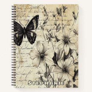 Rustikale Blume und Schmetterlinge - Altpapier (1) Notizblock