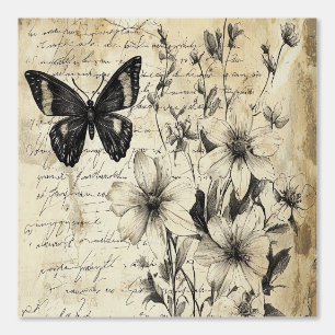 Rustikale Blume und Schmetterlinge - Altpapier (1) Tapete