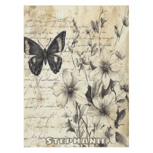 Rustikale Blume und Schmetterlinge - Altpapier (1) Tischdecke