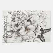 Rustikale Blume und Schmetterlinge - Altpapier (2) Geschirrtuch (Horizontal)