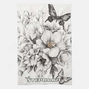 Rustikale Blume und Schmetterlinge - Altpapier (2) Geschirrtuch