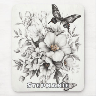Rustikale Blume und Schmetterlinge - Altpapier (2) Mousepad