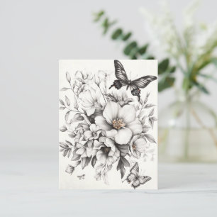 Rustikale Blume und Schmetterlinge - Altpapier (2) Postkarte