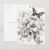 Rustikale Blume und Schmetterlinge - Altpapier (2) Postkarte (Vorne/Hinten)