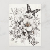 Rustikale Blume und Schmetterlinge - Altpapier (2) Postkarte (Vorderseite)