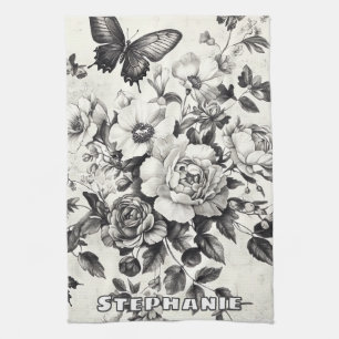 Rustikale Blume und Schmetterlinge - Altpapier (3) Geschirrtuch