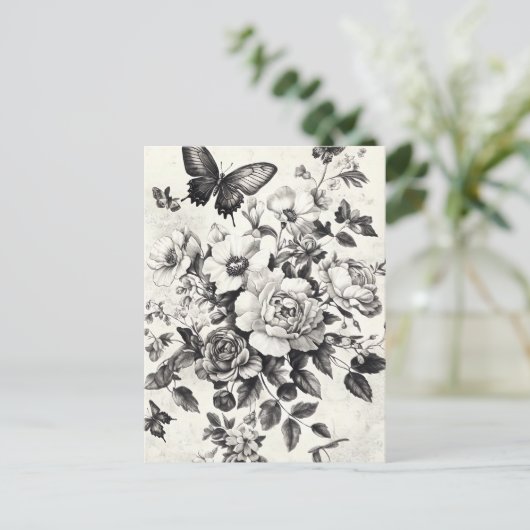Rustikale Blume und Schmetterlinge - Altpapier (3) Postkarte (Stehend Vorderseite)