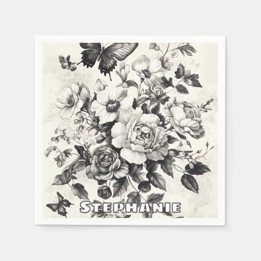 Rustikale Blume und Schmetterlinge - Altpapier (3) Serviette (Vorderseite)