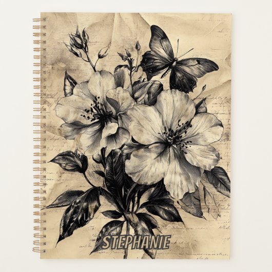 Rustikale Blume und Schmetterlinge - Altpapier (4) Planer (Vorderseite)