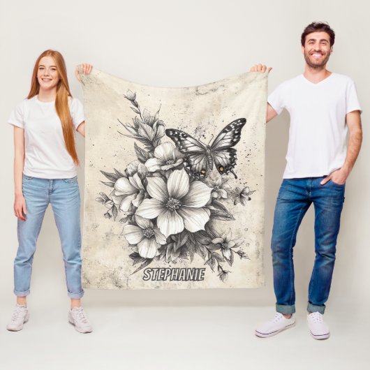 Rustikale Blume und Schmetterlinge - Altpapier (5) Fleecedecke (Beispiel)