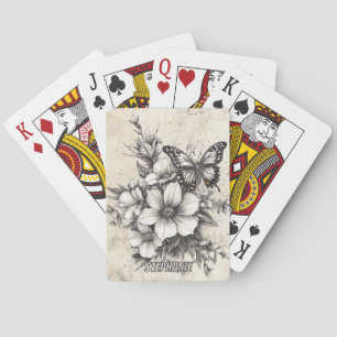 Rustikale Blume und Schmetterlinge - Altpapier (5) Spielkarten