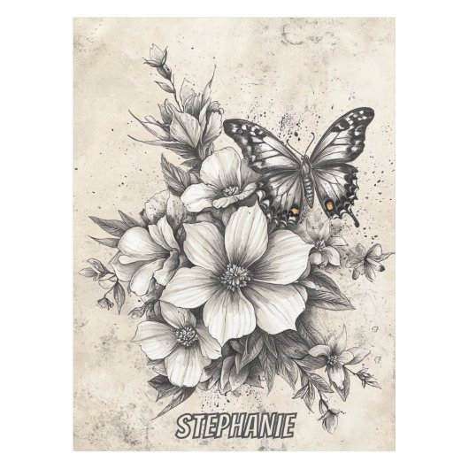 Rustikale Blume und Schmetterlinge - Altpapier (5) Tischdecke (Vorderseite)