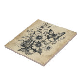 Rustikale Blume und Schmetterlinge - Altpapier (6) Fliese (Seite)