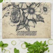 Rustikale Blume und Schmetterlinge - Altpapier (6) Geschirrtuch (Gefaltet)