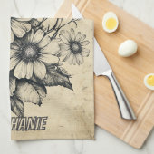 Rustikale Blume und Schmetterlinge - Altpapier (6) Geschirrtuch (Viertel Falte)