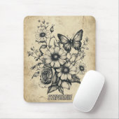 Rustikale Blume und Schmetterlinge - Altpapier (6) Mousepad (Mit Mouse)