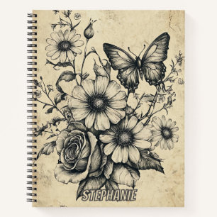 Rustikale Blume und Schmetterlinge - Altpapier (6) Notizblock