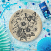 Rustikale Blume und Schmetterlinge - Altpapier (6) Pappteller (Party)