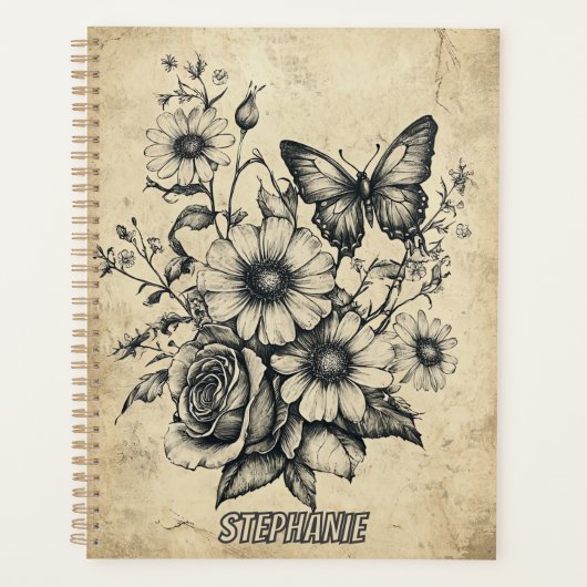Rustikale Blume und Schmetterlinge - Altpapier (6) Planer (Vorderseite)