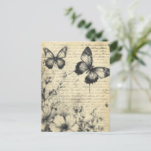 Rustikale Blume und Schmetterlinge - Altpapier (7) Postkarte