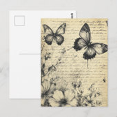 Rustikale Blume und Schmetterlinge - Altpapier (7) Postkarte (Vorne/Hinten)