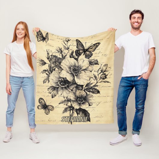 Rustikale Blume und Schmetterlinge - Altpapier (9) Fleecedecke (Beispiel)