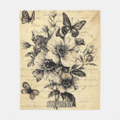 Rustikale Blume und Schmetterlinge - Altpapier (9) Fleecedecke (Vorderseite)