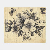Rustikale Blume und Schmetterlinge - Altpapier (9) Fleecedecke (Vorderseite (Horizontal))