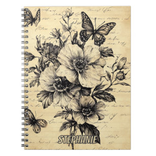 Rustikale Blume und Schmetterlinge - Altpapier (9) Notizblock