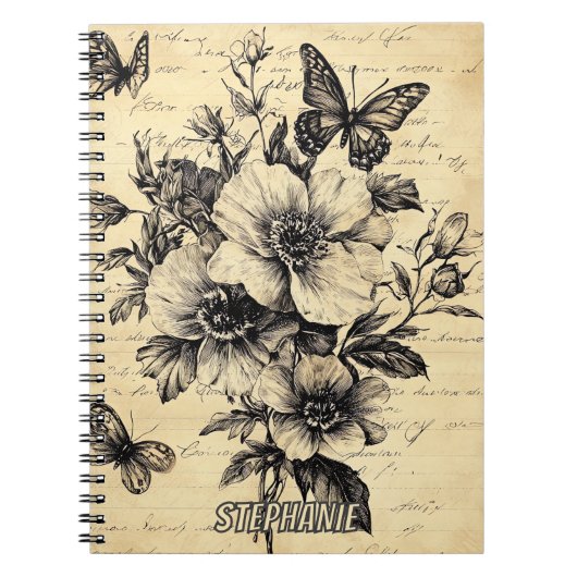 Rustikale Blume und Schmetterlinge - Altpapier (9) Notizblock (Vorderseite)