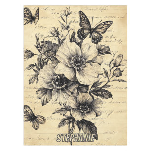 Rustikale Blume und Schmetterlinge - Altpapier (9) Tischdecke