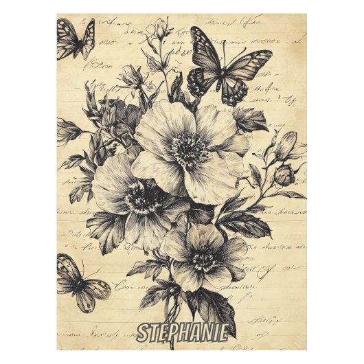 Rustikale Blume und Schmetterlinge - Altpapier (9) Tischdecke (Vorderseite)