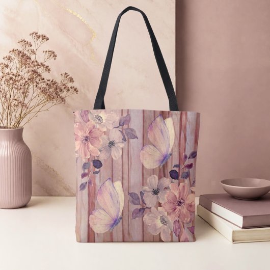 Rustikale Blume und Schmetterlinge Tasche