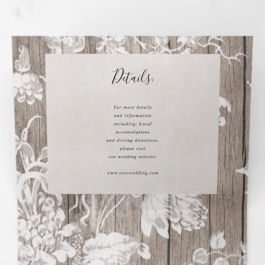 Rustikale Blume verdreifachen sich in einer Hochze Dreifach Gefaltete Einladung (Innen Erste Seite)