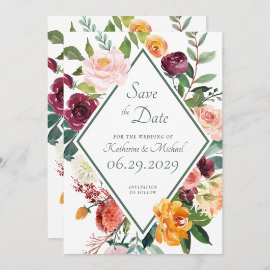 Rustikale Blume Weinberge Grün Datum Karten (Vorne/Hinten)