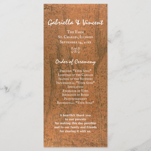 Rustikale Blume Western Hochzeitsprogramm Programm (Rückseite)