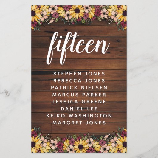 Rustikale Blume Wood Tischnummer Gästebuch (Rückseite)